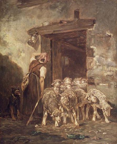 unknow artist Leaving the Sheep Pen Sweden oil painting art